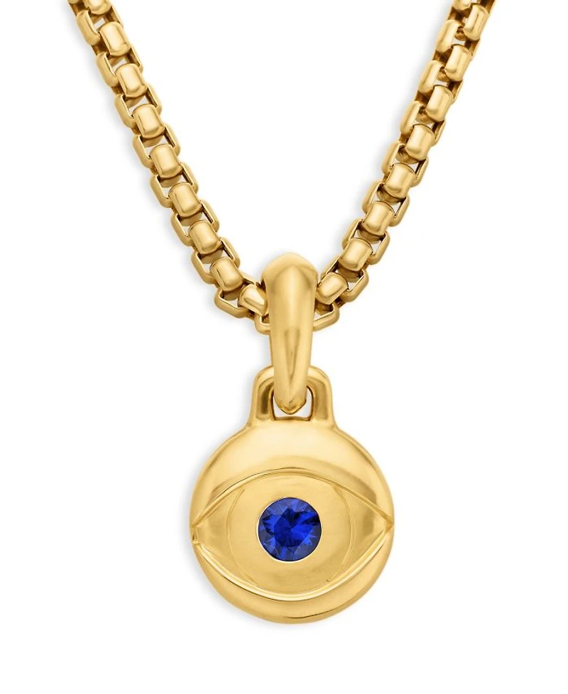 Men's 18K Yellow Gold Blue Evil Eye Amulet Pendant