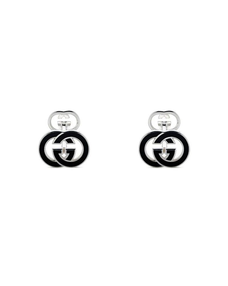 Men's Sterling Silver Interlocking G Black Enamel Cufflinks