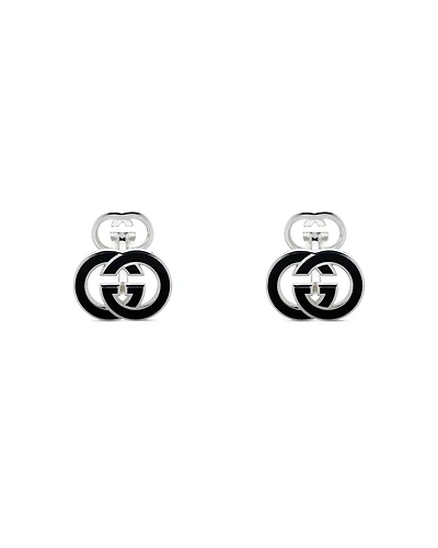 Men's Sterling Silver Interlocking G Black Enamel Cufflinks