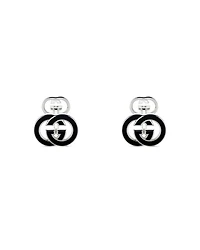 Men's Sterling Silver Interlocking G Black Enamel Cufflinks