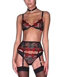 Bleeding Rose Embroidered Demi Bra