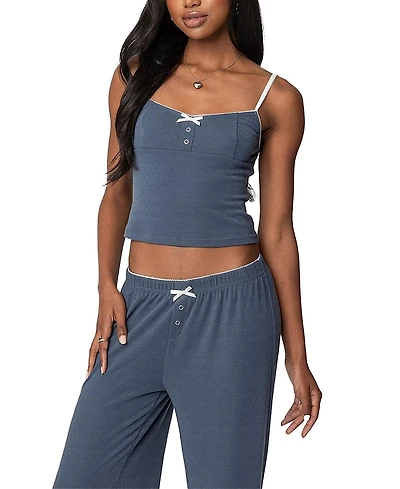 Edikted Kleo Pointelle Henley Tank Top