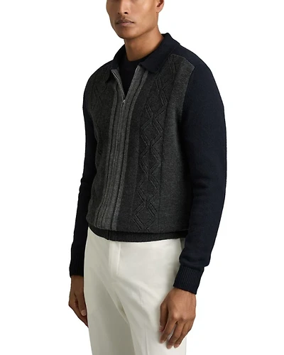Tennant Wool Color Block Regular Fit Cardigan