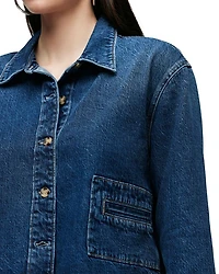Cropped Boxy Button Front Denim Shirt Jacket