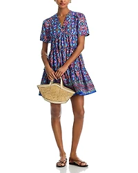 Aqua Mosaic Tile Puff Sleeve Dress - Exclusive