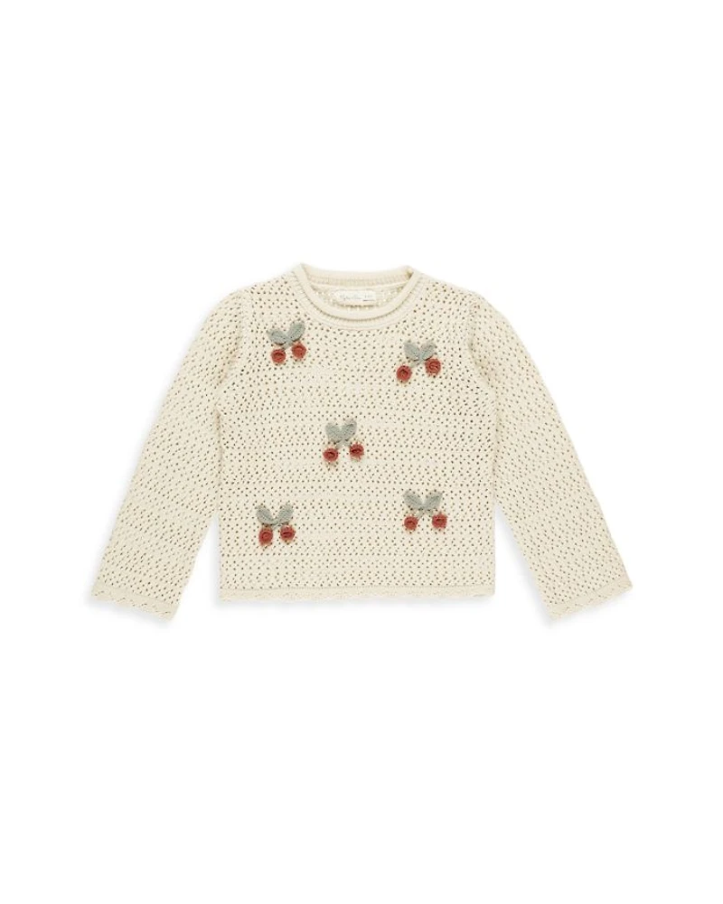 Girls' Crochet Knit Cherries Pullover Sweater - Little Kid