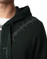 Clash Merino Wool & Cashmere Tattoo Embroidered Hooded Cardigan