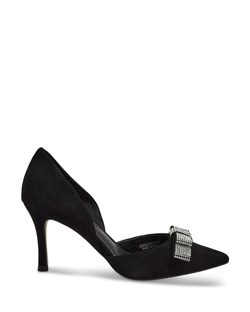 Women's Elva Jeweled Bow Court Kitten Heel Pumps
