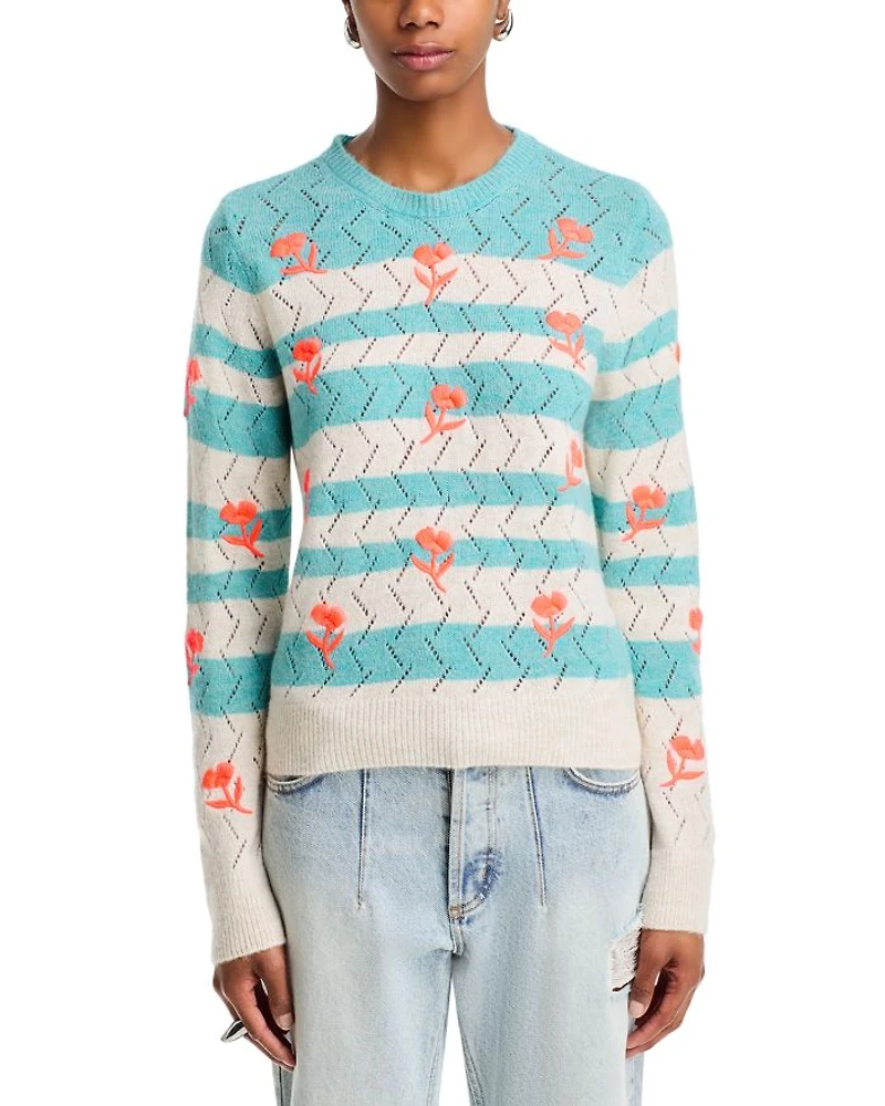 Embroidered Round Neck Pullover Sweater