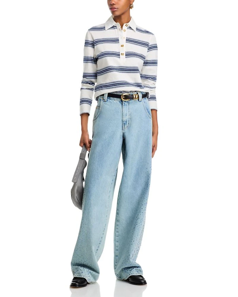 High Rise Wide Leg Jeans Aqua Blue