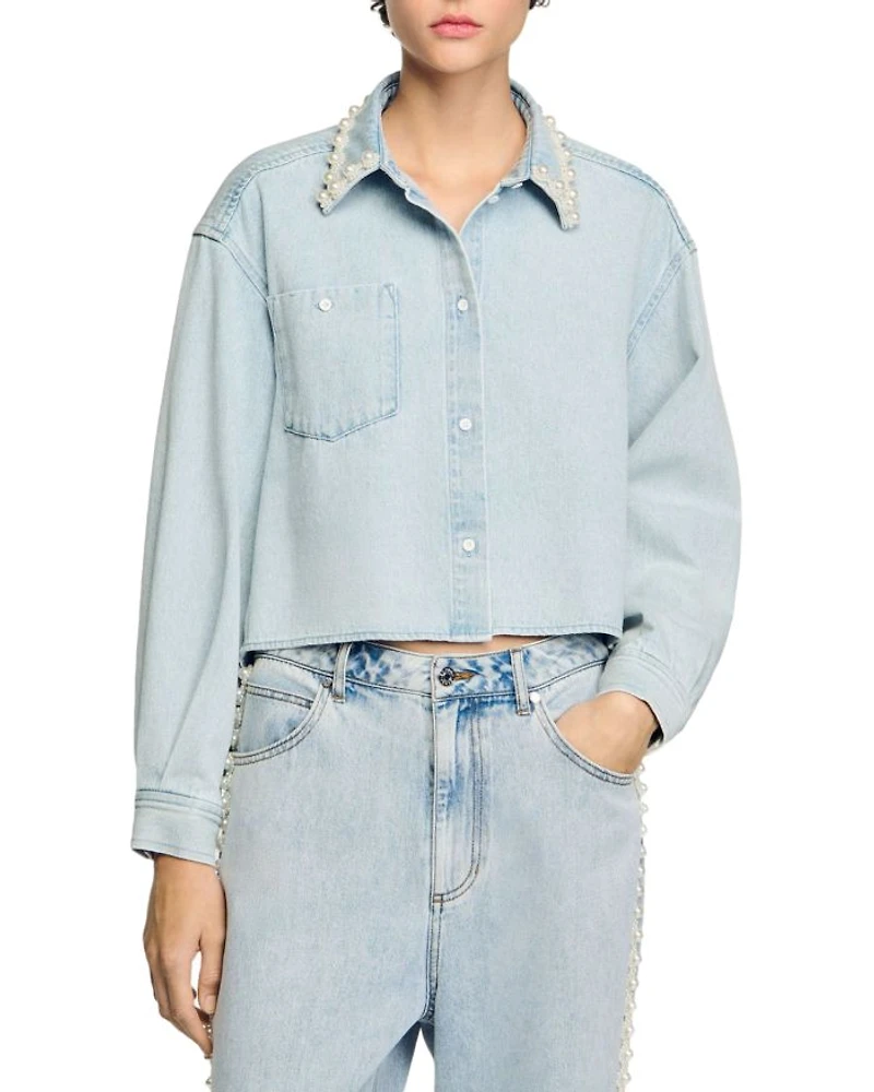 Beaded Collar Denim Shirt