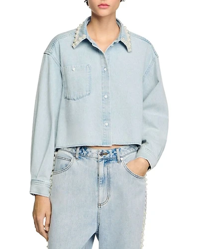 Beaded Collar Denim Shirt