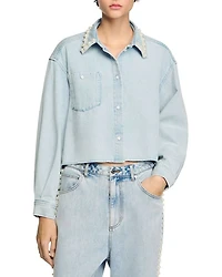 Beaded Collar Denim Shirt