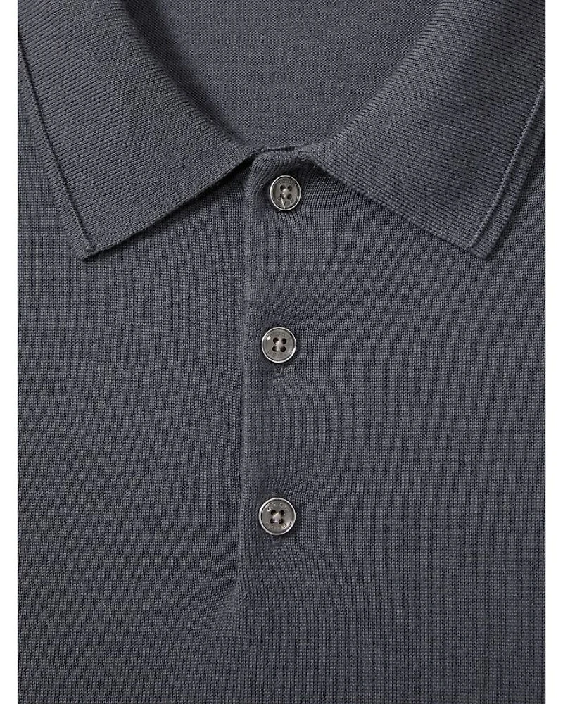 Slim Fit Trafford Long Sleeve Merino Wool Polo Shirt