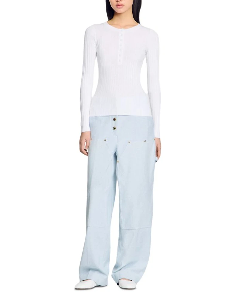 Ribbed Sweater with Tunisian Collar