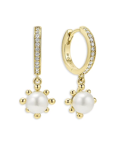 Lagos 18K Yellow Gold Luna Cultured Pearl Fleur Charm Diamond Hoop Earrings
