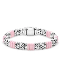 Sterling Silver Pink Caviar Ceramic Rondelle Polished Bead Bracelet