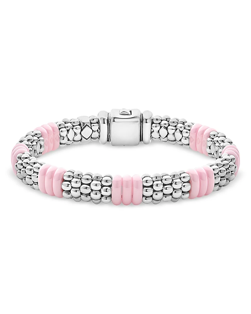 Lagos Sterling Silver Pink Caviar Ceramic Rondelle Polished Bead Bracelet