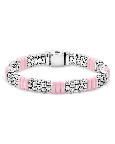Lagos Sterling Silver Pink Caviar Ceramic Rondelle Polished Bead Bracelet