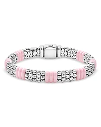 Lagos Sterling Silver Pink Caviar Ceramic Rondelle Polished Bead Bracelet