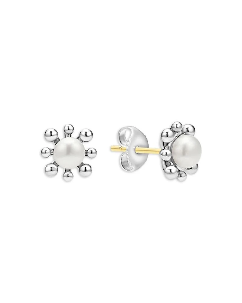 Sterling Silver Luna Cultured Pearl Fleur Stud Earrings