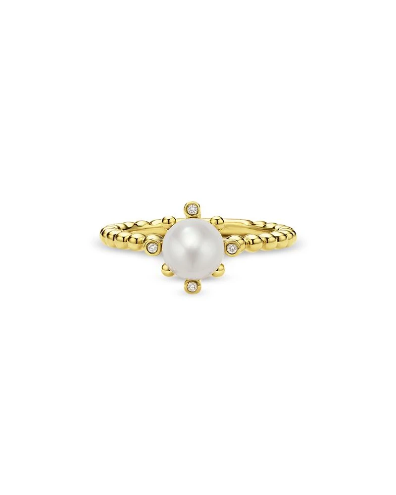 18K Yellow Gold Luna Cultured Pearl & Diamond Fleur Ring