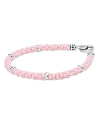 18K Yellow Gold & Sterling Silver Pink Caviar Ceramic Bead Bracelet
