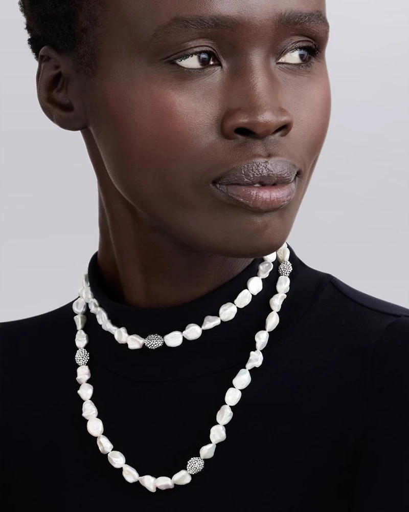 Sterling Silver Luna Keshi Pearl & Caviar Bead Long Strand Necklace, 34"