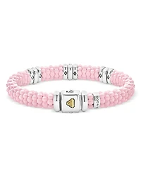 Sterling Silver Pink Caviar Diamond Station Ceramic Bead Bracelet