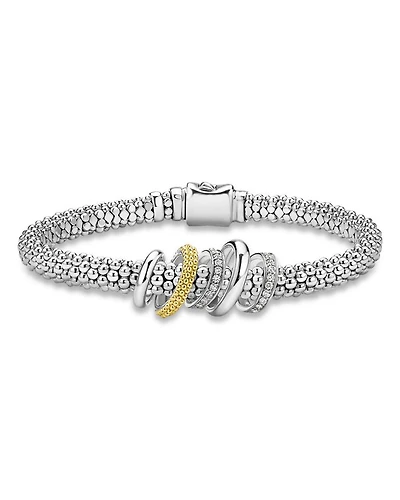 Two Tone Caviar Lux Five Ring Bracelet with Diamonds