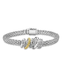 Two Tone Caviar Lux Five Ring Bracelet with Diamonds