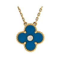 Vintage Alhambra Pendant Necklace 18K Gold and Blue Sevres Porcelain with Diamond