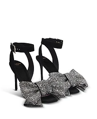 Balmain Women's Suede Ruby Heels with Rhinestone Bows