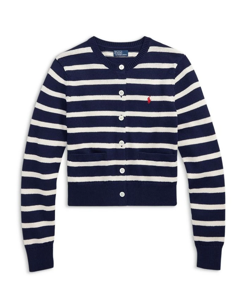 Striped Cotton Crewneck Cardigan