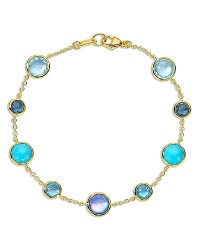 Ippolita 18K Yellow Gold Lollipop Waterfall Multi Stone Bezel Link Bracelet