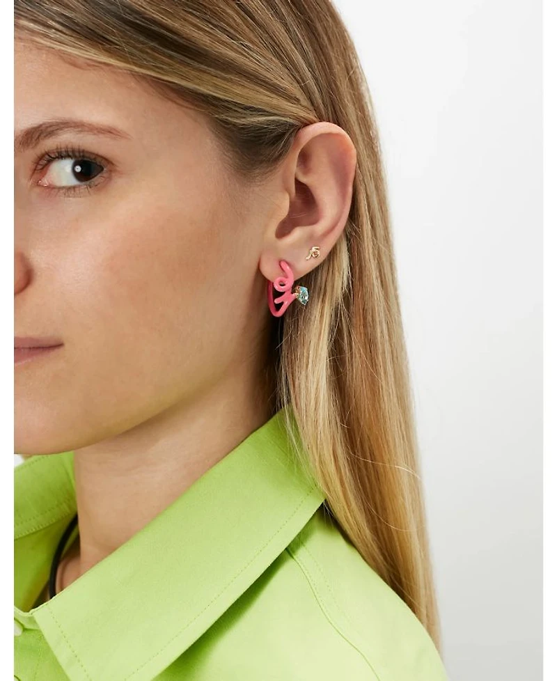 9K Yellow Gold & Sterling Silver You're So Vine Blue Topaz Pink Hoop Earrings