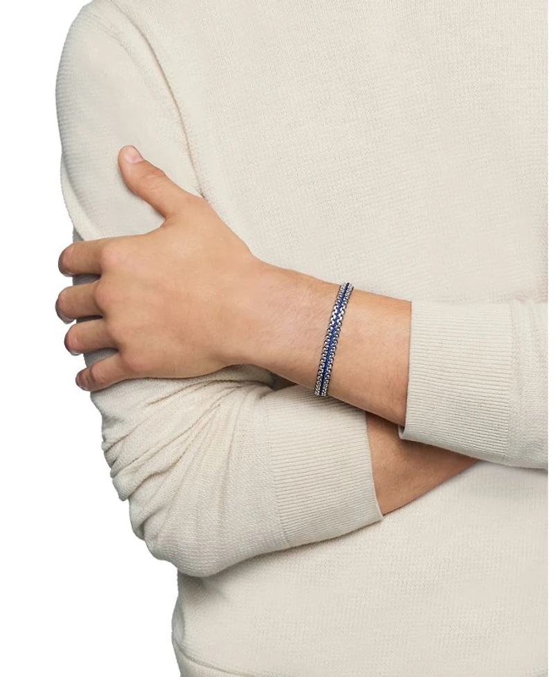 Woven Box Chain Bracelet Sterling Silver with Blue Nylon, 10mm