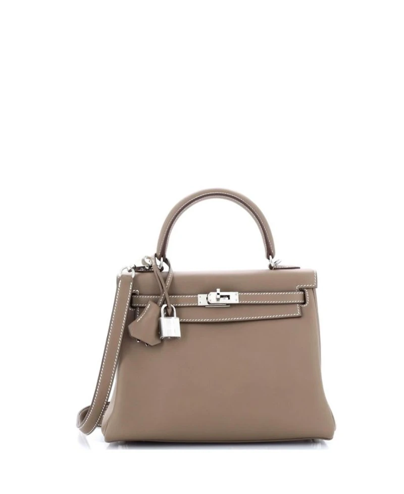 Pre-Owned HERMES Kelly 25 Handbag Grey Swift with Palladium Hardware