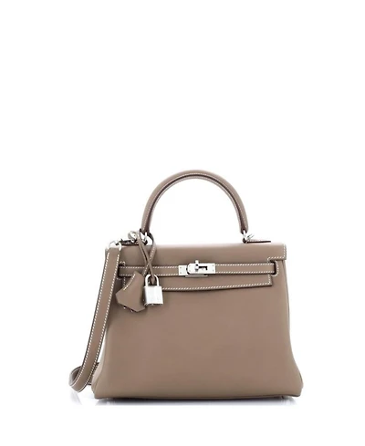 Pre-Owned HERMES Kelly 25 Handbag Grey Swift with Palladium Hardware
