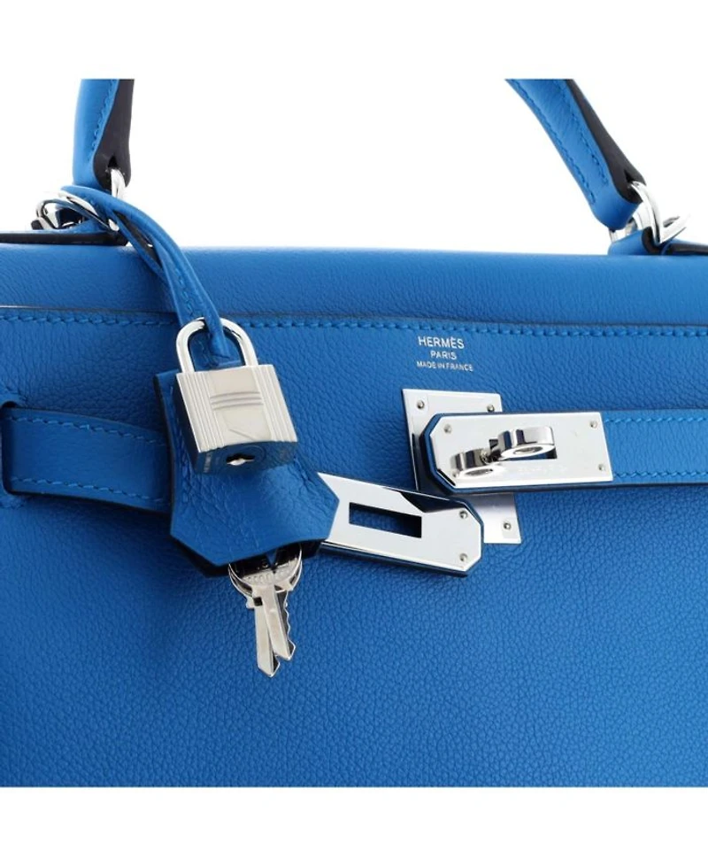 Pre-Owned HERMES Kelly 28 Handbag Verso Evercolor with Palladium Hardware
