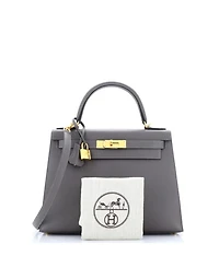 Pre-Owned HERMES Kelly 28 Handbag Grey Epsom with Gold Hardware