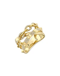 Shy Creation 14K Yellow Gold Kate Diamond Pyramid Link Ring, 0.22 tcw
