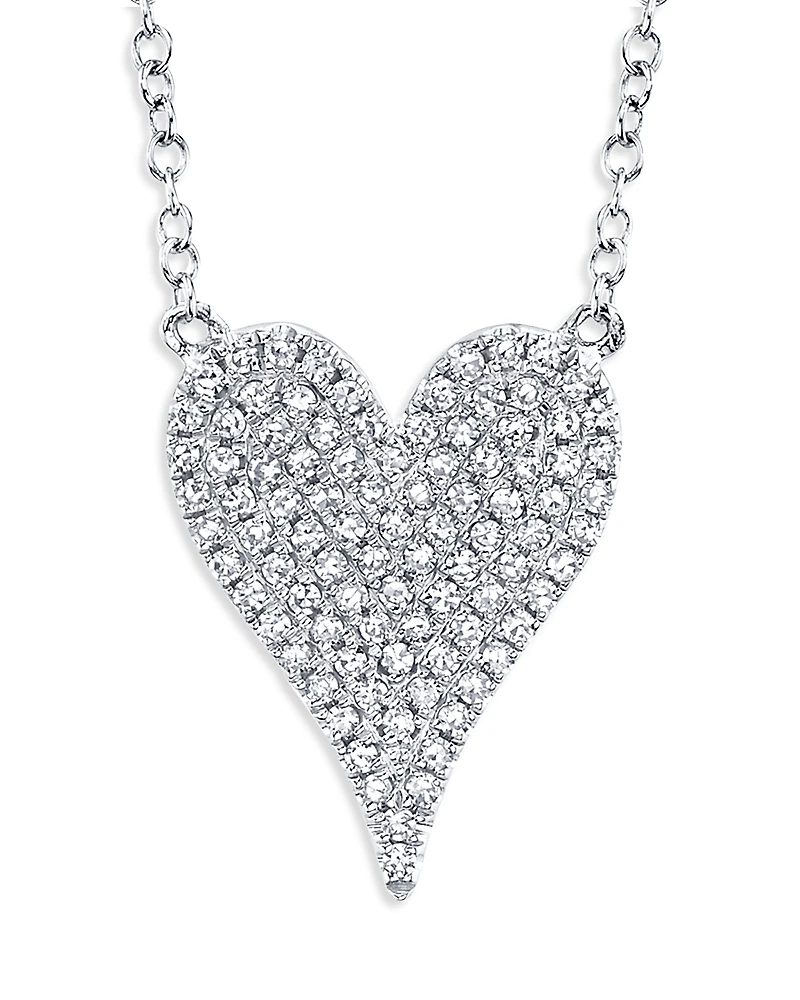 Shy Creation 14K White Gold Kate Diamond Pave Heart Pendant Necklace, 15-18