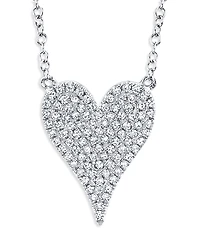 Shy Creation 14K White Gold Kate Diamond Pave Heart Pendant Necklace, 15-18