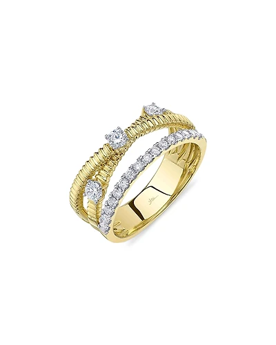 Shy Creation 14K Yellow Gold Kate Diamond Ridged Triple Row Crossover Ring