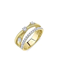 Shy Creation 14K Yellow Gold Kate Diamond Ridged Triple Row Crossover Ring