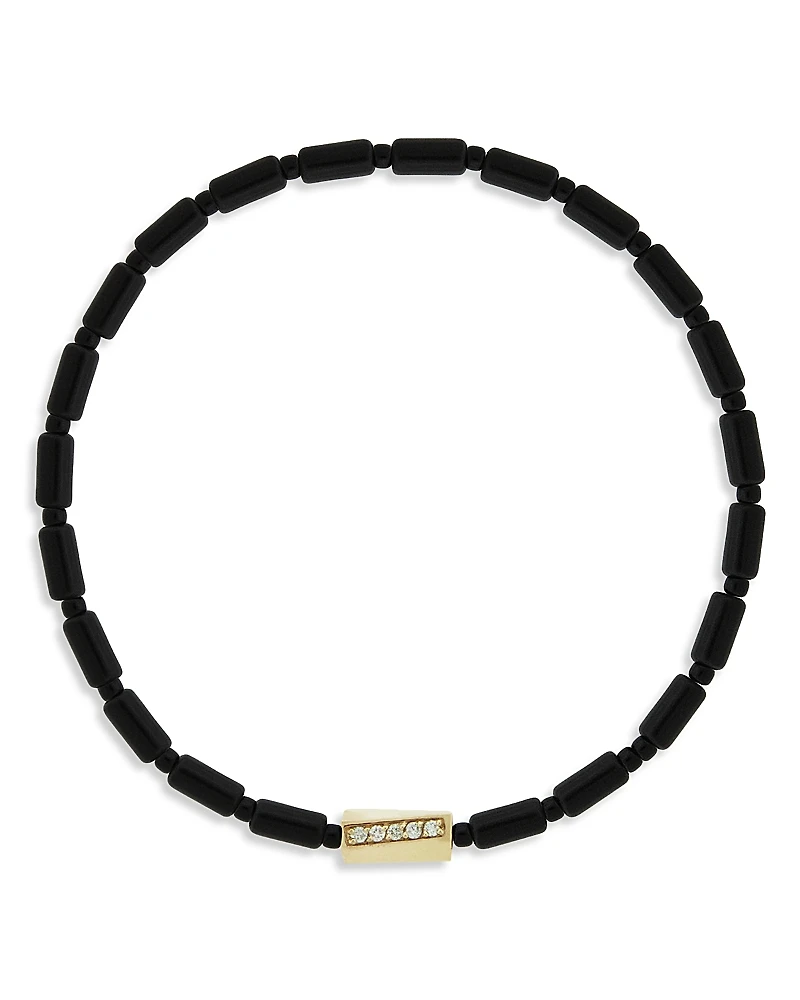 Luis Morais Men's Diamond Twisted Hexagon Onyx Beaded Bracelet