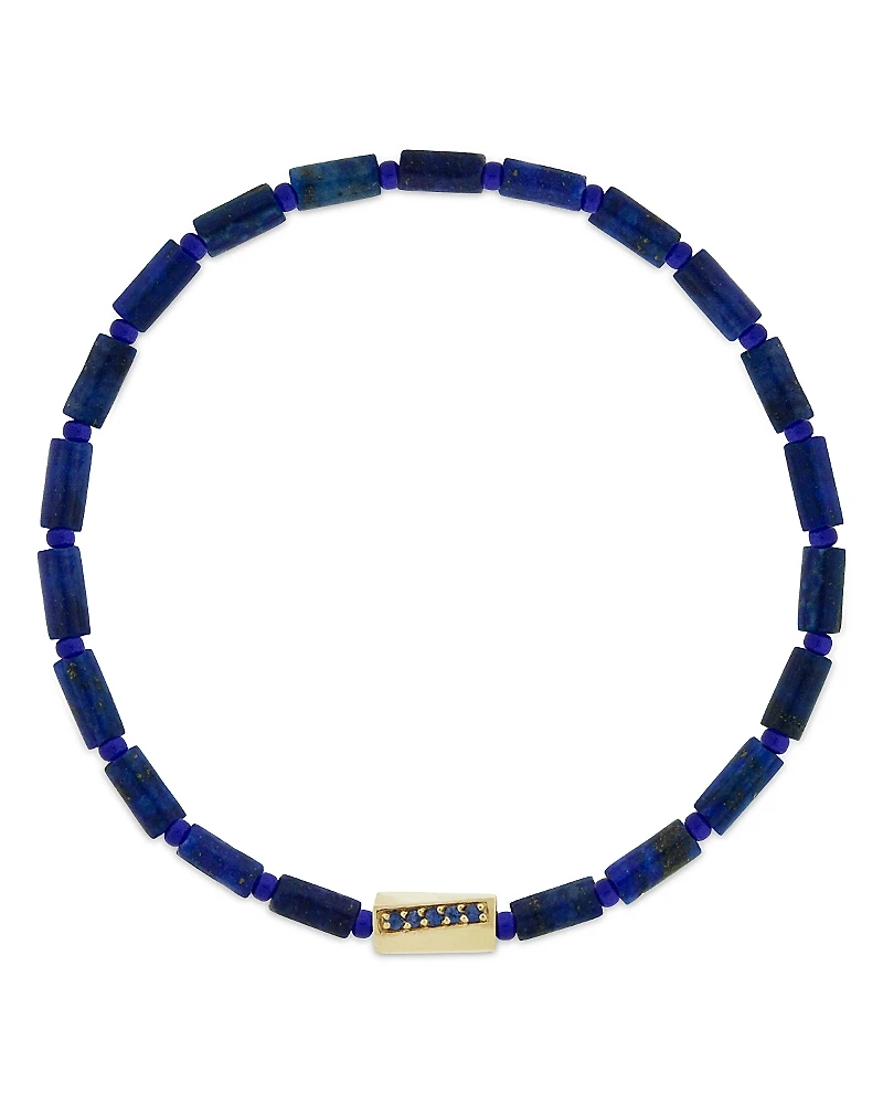 Luis Morais Men's 14K Yellow Gold Large Twisted Hexagon Blue Sapphire Beaded Bracelet