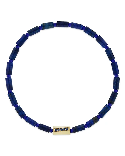 Luis Morais Men's 14K Yellow Gold Large Twisted Hexagon Blue Sapphire Beaded Bracelet