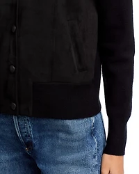 Faux Suede Snap Front Bomber Jacket